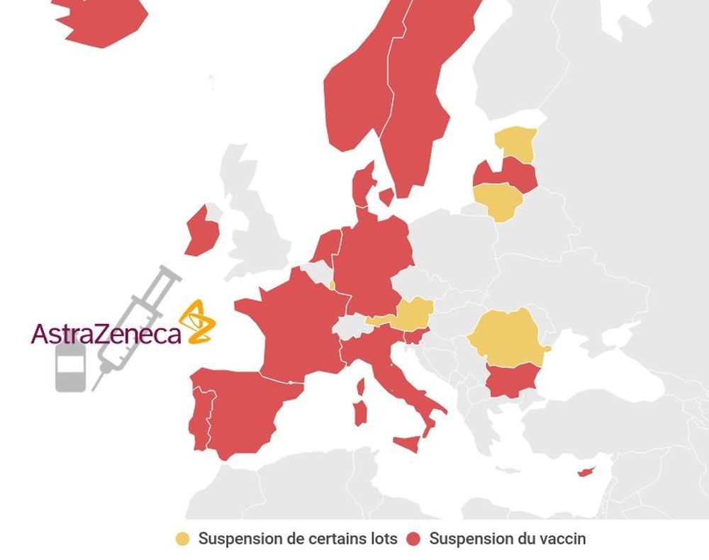 Notre carte des pays européens qui ont suspendu le vaccin AstraZeneca.