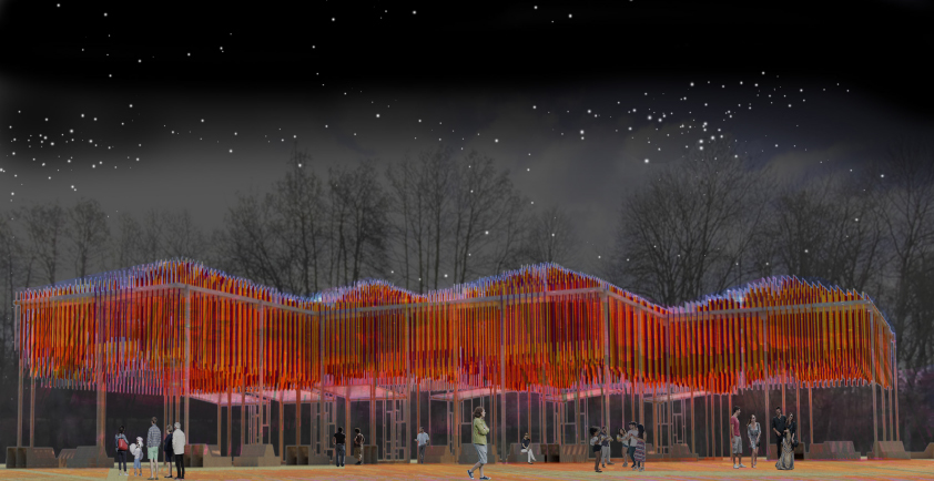 L'installations "Temporalis", qui sera au coeur du festival, se présentera sous la forme d'une grande structure ondulant entre les arbres.