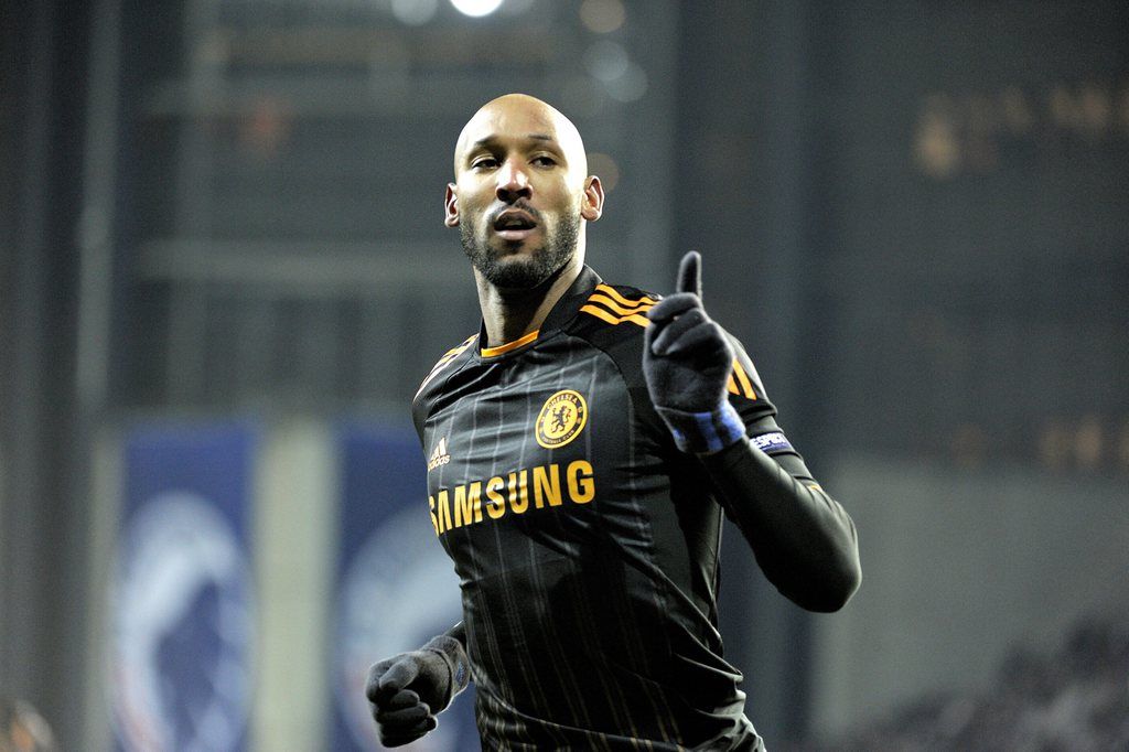 epa02596519 Nicolas Anelka of Chelsea jubilating after his second goal against FC Copenhagen  during their UEFA Champions League round of 16 first leg soccer match at Parken stadium in Copenhagen, Denmark, 22 February 2011.  EPA/Keld Navntoft DENMARK OUT