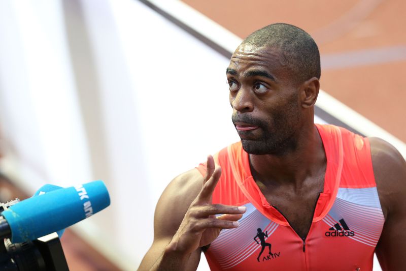 Tyson Gay après sa victoire sur 100 m à Lausanne.