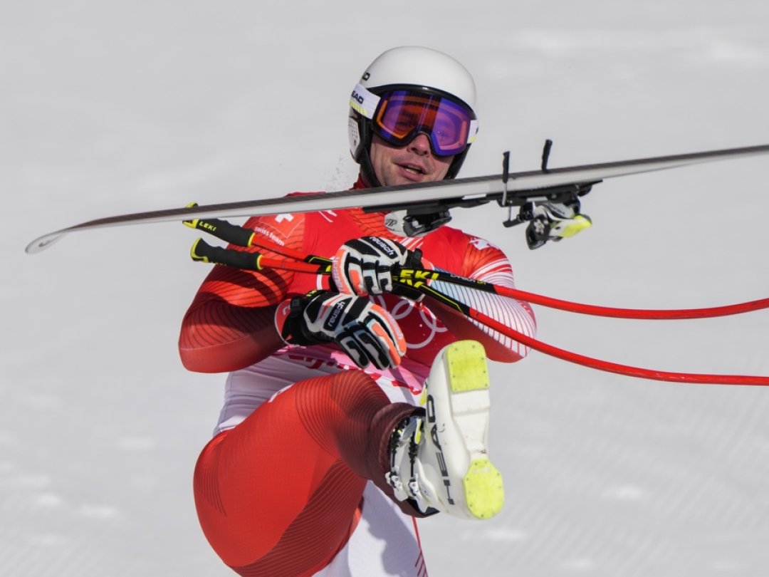 Beat Feuz laisse éclater sa joie dans l'aire d'arrivée.