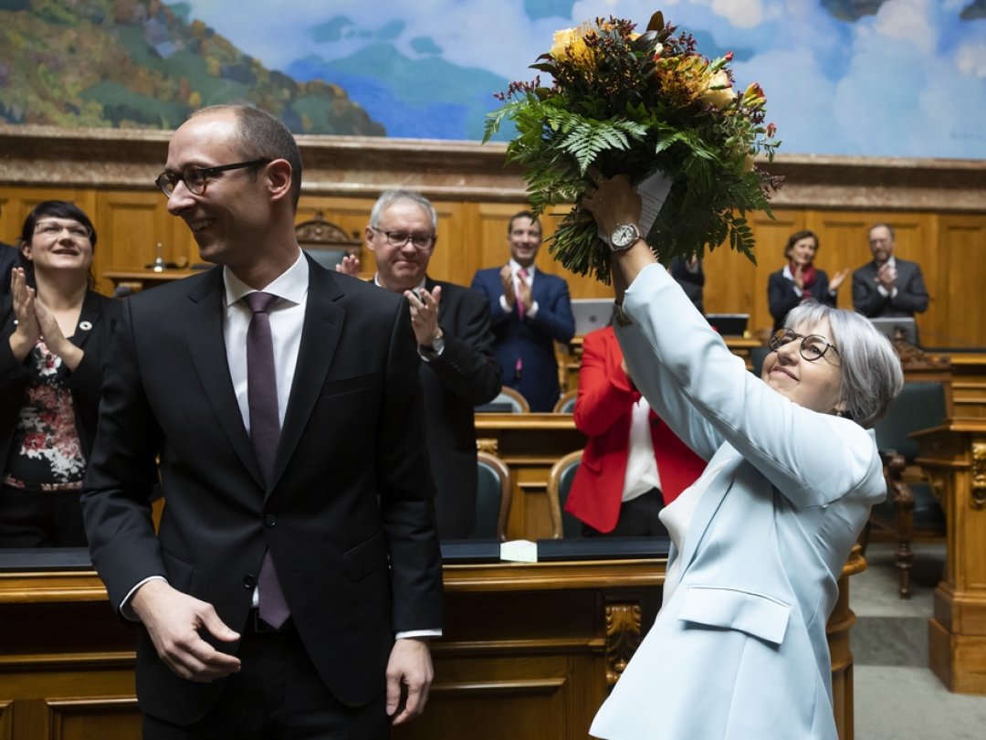 Elisabeth Baume-Schneider quelques instants après avoir appris son élection au Conseil fédéral.