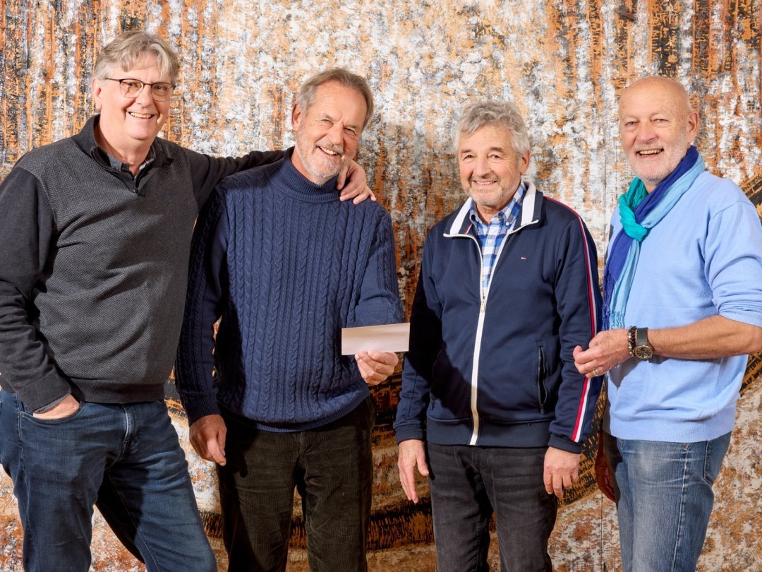 Les organisateurs du concert de 1973: Gérard Ruey, Olivier Ischer, Daniel Rossellat et Gil Egger (de gauche à droite).