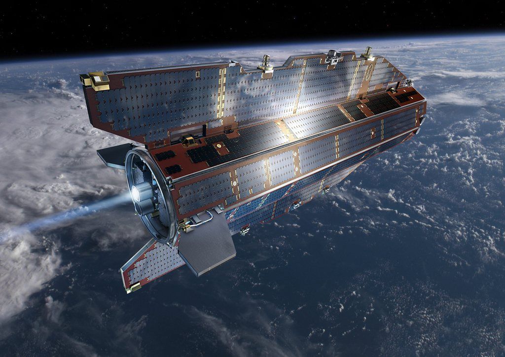 Le satellite GOCE au dessus de la terre.