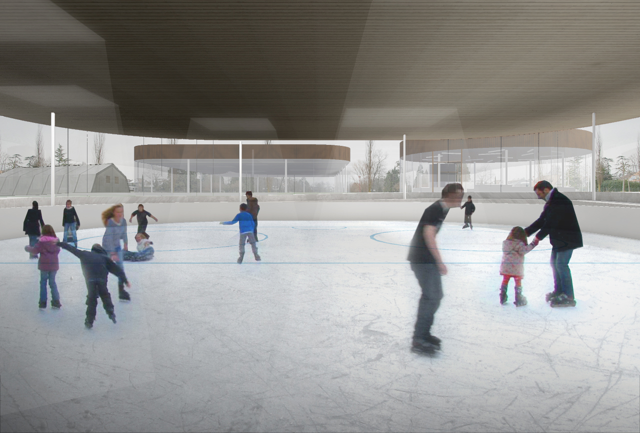 projet de la piscine-patinoire au collège des  Rojalets à Coppet. Par le cabinet LVPH architectes