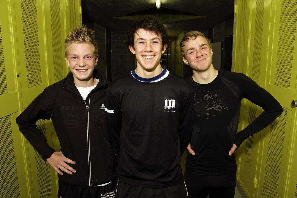 De gauche à droite: Thibaud Decurnex, Loïc Prince et Colin Wyss.
Jeunes Triathletes de Nyon.
(Sam Fromhold)