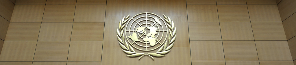 The emblem of the United Nations, UN, in the Assembly Hall of Palais des Nations, the United Nations Office at Geneva, Switzerland, pictured on September 22, 2011. (KEYSTONE/Martial Trezzini)

Le logo des Nations Unies photographie dans la Salle des Assemblees, le 22 septembre 2011 au Palais des Nations, siege europeens des Nations Unies, ONU, a Geneve. (KEYSTONE/Martial Trezzini)