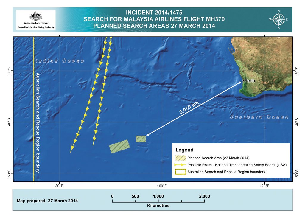 Quelque 300 débris ont été localisés par un satellite thaïlandais dans une zone de recherche du vol MH370 dans l'océan Indien, au large de Perth, en Australie.