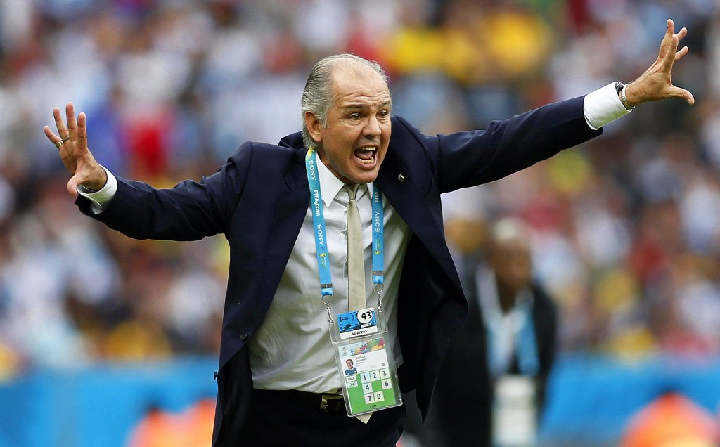 epa04281095 Argentina's head coach Alejandro Sabella reacts during the FIFA World Cup 2014 group F preliminary round match between Nigeria and Argentina at the Estadio Beira-Rio in Porto Alegre, Brazil, 25 June 2014. Argentina won 3-2.....(RESTRICTIONS APPLY: Editorial Use Only, not used in association with any commercial entity - Images must not be used in any form of alert service or push service of any kind including via mobile alert services, downloads to mobile devices or MMS messaging - Images must appear as still images and must not emulate match action video footage - No alteration is made to, and no text or image is superimposed over, any published image which: (a) intentionally obscures or removes a sponsor identification image; or (b) adds or overlays the commercial identification of any third party which is not officially associated with the FIFA World Cup)  EPA/JORGE ZAPATA   EDITORIAL USE ONLY