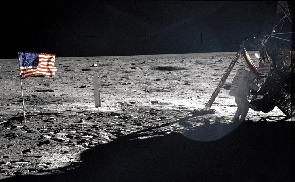 FILE - This July 20, 1969 file photo provided by NASA shows Apollo 11 astronaut Neil Armstrong on the lunar surface. Apollo 11 astronauts trained on Earth to take individual photographs in succession in order to create a series of frames that could be assembled into panoramic images. This frame from Aldrin's panorama of the Apollo 11 landing site is the only good picture of mission commander Neil Armstrong on the lunar surface. Armstrong and fellow astronaut Edwin "Buzz" Aldrin spent nearly three hours walking on the moon, collecting samples, conducting experiments and taking photographs. In all, 12 Americans walked on the moon from 1969 to 1972.  (AP Photo/NASA, Buzz Aldrin, File)