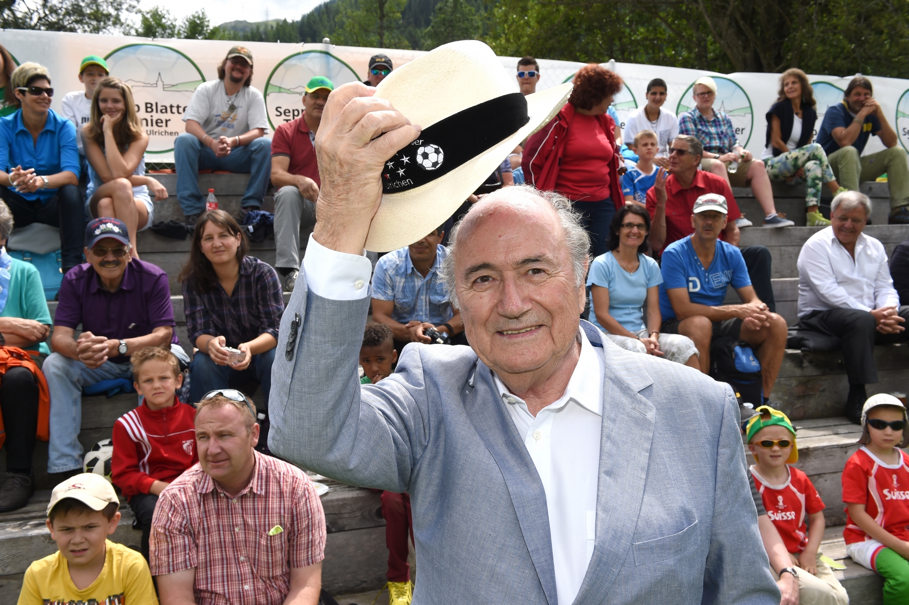 Ulrichen - 8 août 2014 - Tournoi de foot Sepp Blatter, président de la FIFA. Photo: Sabine Papilloud  