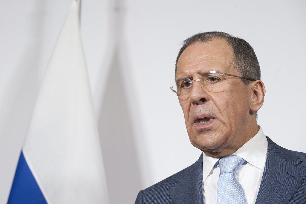Russian Foreign Minister Sergei Lavrov speaks during a press conference in Neuchatel, Switzerland, Friday, April 12, 2013. Lavrov is on a working visit in Switzerland. (KEYSTONE/Sandro Campardo)