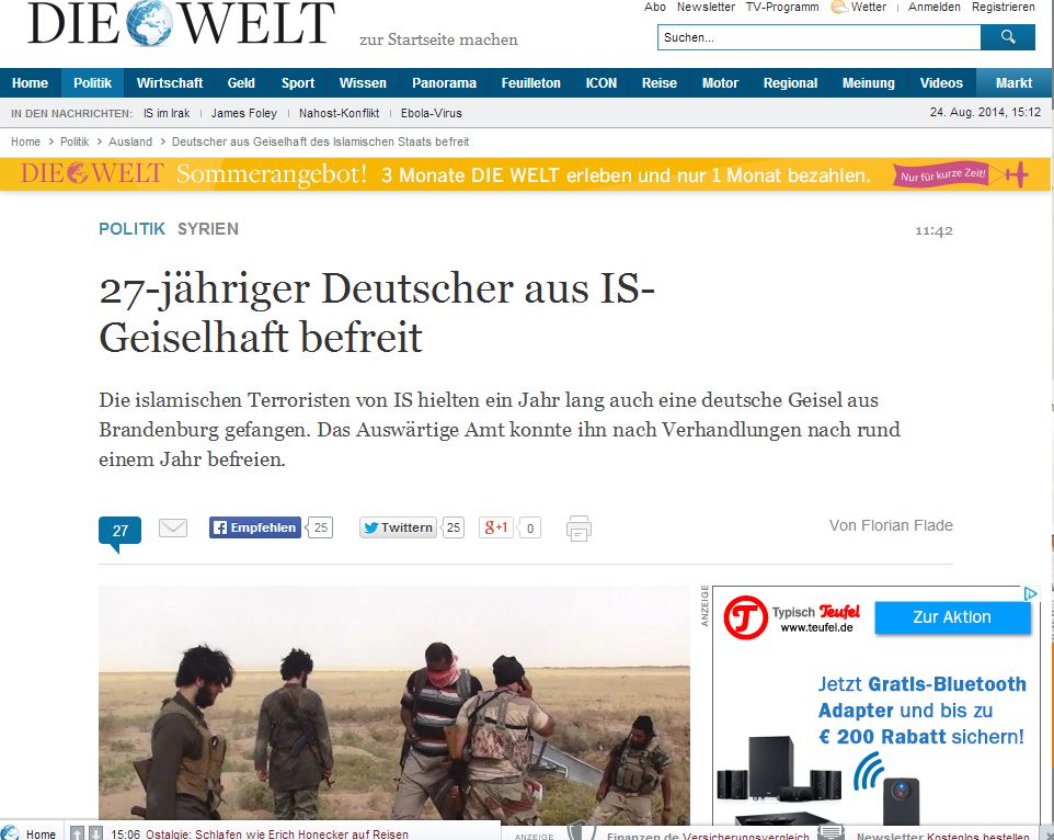 C'est le quotidien allemand "Die Welt", dans sa version dominicale, qui a révélé cette libération.