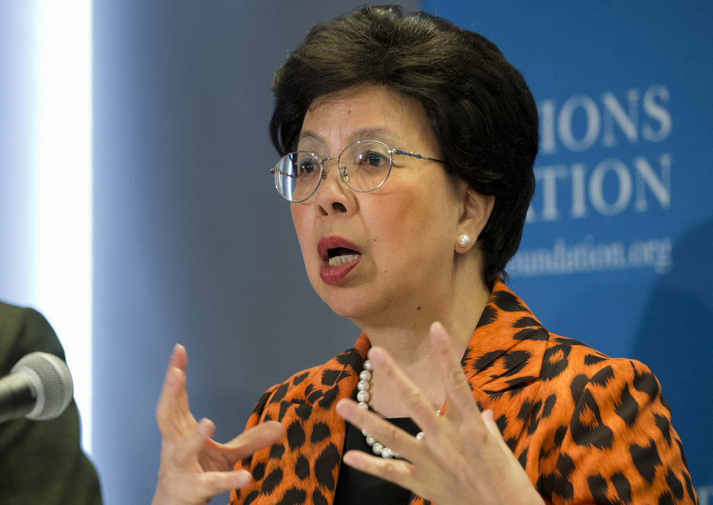 World Health Organization (WHO) Director Margaret Chan speaks about Ebola, Wednesday, Sept. 3, 2014, at the United Nations Foundation in Washington. The UN's senior leadership on Ebola gave the latest update on the situation in the Democratic Republic of the Congo, Guinea, Liberia, Nigeria, Senegal, and Sierra Leone, and take questions from media about the newly committed UN surge and roadmap for the global response.  (AP Photo/Jacquelyn Martin)