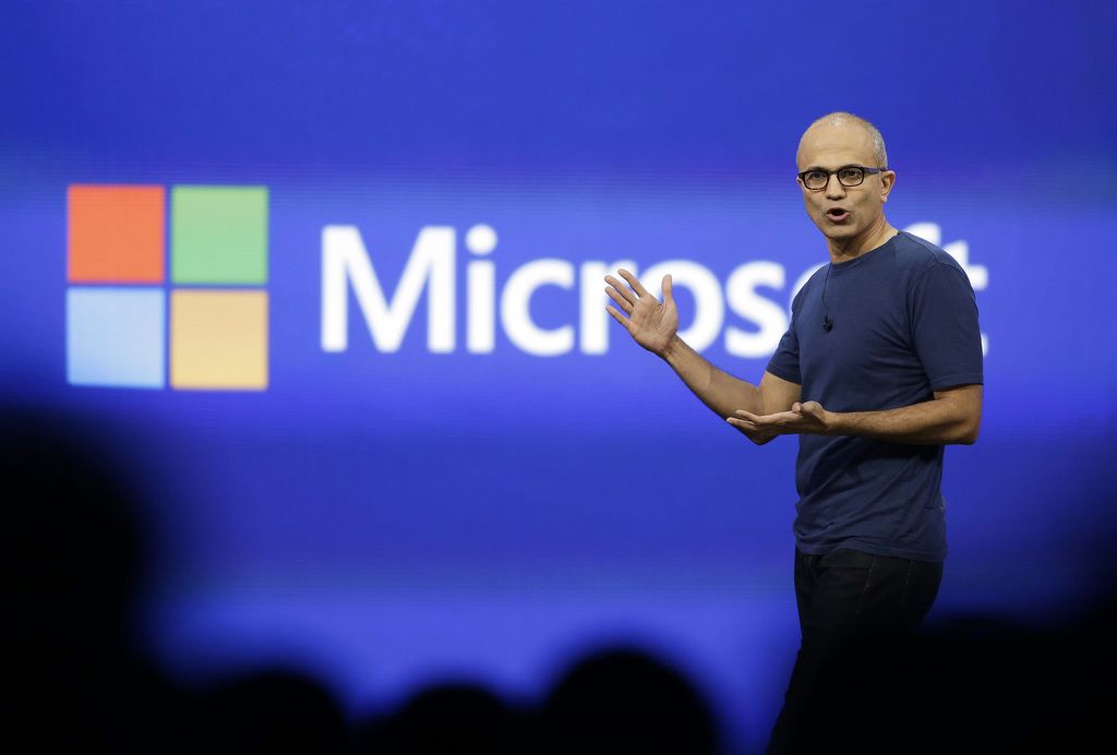 FILE - In this April 2, 2014 file photo, Microsoft CEO Satya Nadella gestures during the keynote address of the Build Conference in San Francisco. Microsoft on Thursday, July 17, 2014 announced it will lay off up to 18,000 workers over the next year. (AP Photo/Eric Risberg, File)