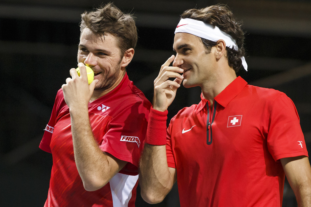 Stan Wawrinka et Roger Federer lors du quart de finale contre le Kazakhstan en avril dernier.