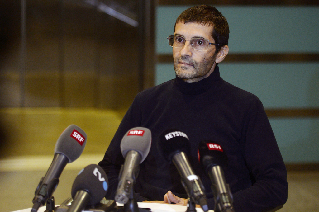 The Swiss hostage Lorenzo Lorenzo Vinciguerra returns to Switzerland and arrives at Zurich Kloten airport where hes meets his family and speaks to the media on Friday, December 12 2014. The 49-year-old man was kidnapped in February 2012 by rebels of the Abu Sayyaf group, who are said to be linked to al-Qaeda. The Swiss man had been held with a Dutch national whose fate is unclear. Vinciguerra, made a dramatic escape Saturday. (KEYSTONE/POOL/Walter Bieri)