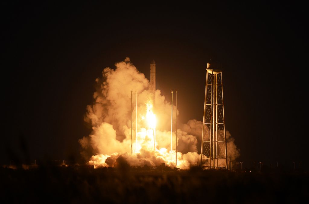 An unmanned Orbital Sciences Corp.'s Antares rocket headed for the International Space Station lifts off from the Wallops Flight Facility on Wallops Island, Va. on Tuesday, Oct. 28, 2014 shortly before exploding. No injuries were reported following the first catastrophic launch in NASA's commercial spaceflight effort. (AP Photo/Eastern Shore News, Jay Diem)