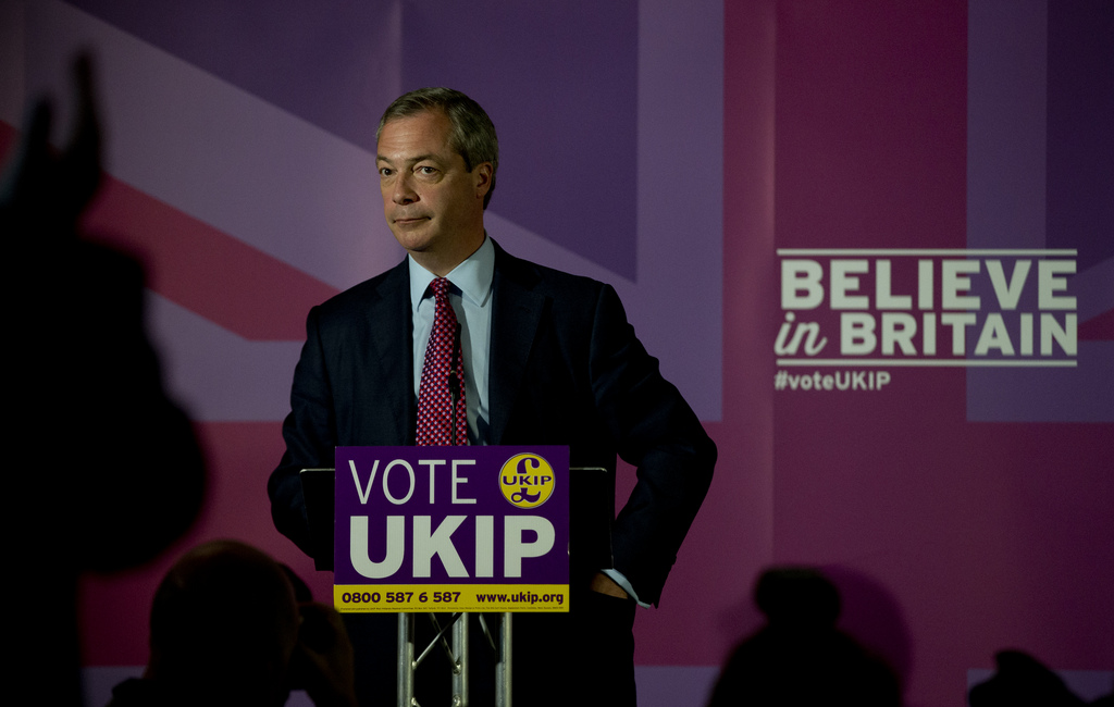 Nigel Farage du parti Ukip à l'occasion d'un meeting de campagne pour les législatives du 7 mai au Royaume-Uni.