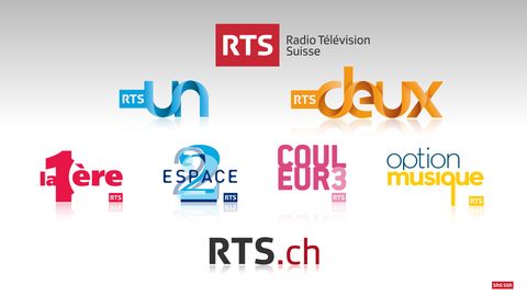 Les nouveaux logos de la RTS. Les deux chaînes de télévision s'appellent désormais RTSun et RTSdeux, tandis que les radios conservent leur nom.