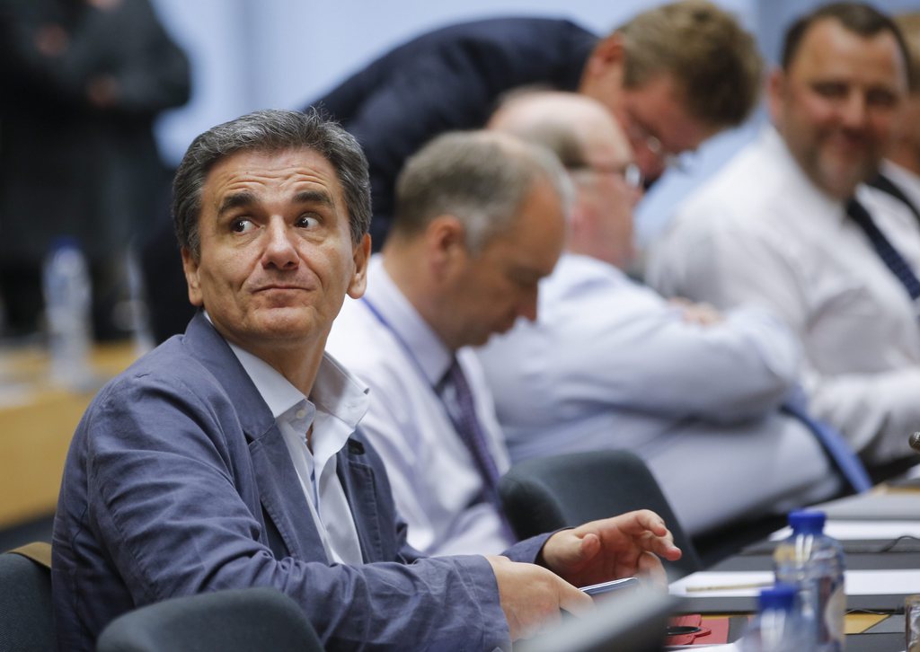 Le ministre grec des finances Euclid Tsakalotos lors de la réunion spéciale de l'Eurogroupe à Bruxelles. 