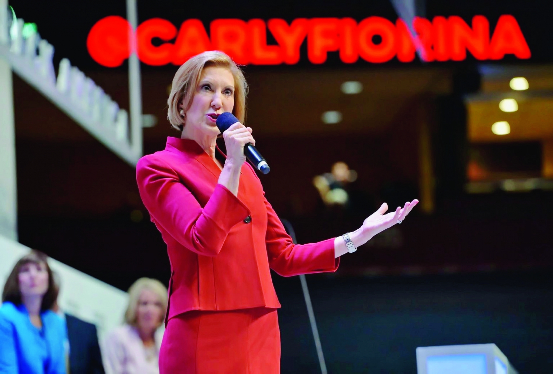 Republican presidential candidate Carly Fiorina speaks at a presidential forum sponsored by Heritage Action at the Bon Secours Wellness Arena, Friday, Sept. 18, 2015, in Greenville, S.C. (AP Photo/Richard Shiro) GOP 2016 Fiorina