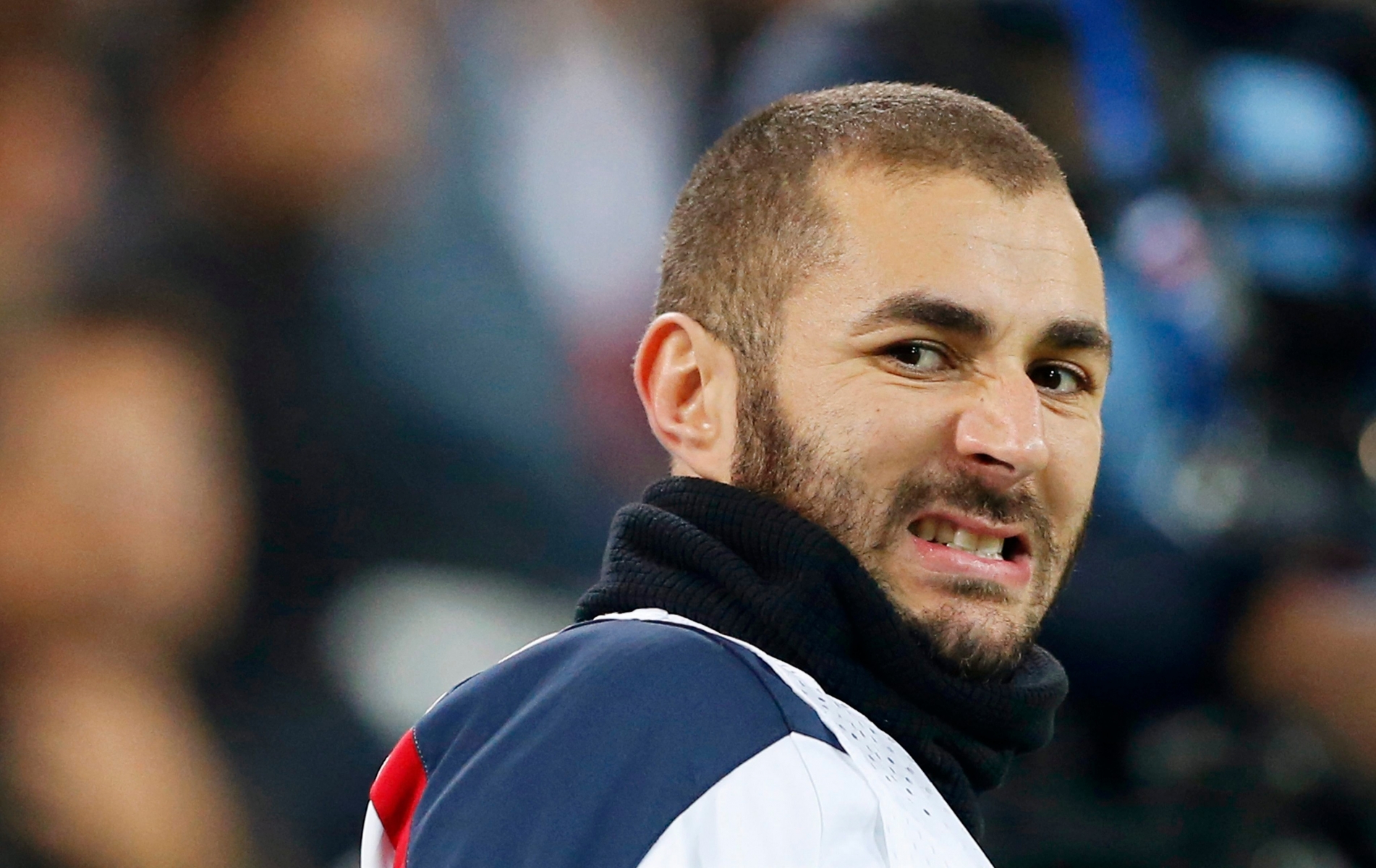 epa05010376 (FILE) A file picture dated 18 November 2014 of French striker Karim Benzema before the international friendly soccer match between France and Sweden at Velodrome stadium in Marseille, France. Real Madrid's French international Karim Benzema was arrested as part of a police investigation into an alleged plot to blackmail an international player over a sex tape recorded on a mobile phone, French media reports claimed on 04 November 2015.  EPA/GUILLAUME HORCAJUELO *** Local Caption *** 51668627 FILE FRANCE SOCCER BENZEMA