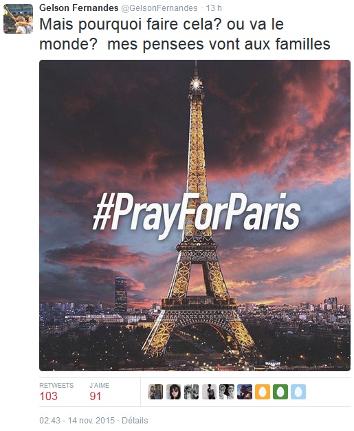 Gelson Fernandes et ses coéquipiers ont témoigné leur tristesse après les attentats de Paris.