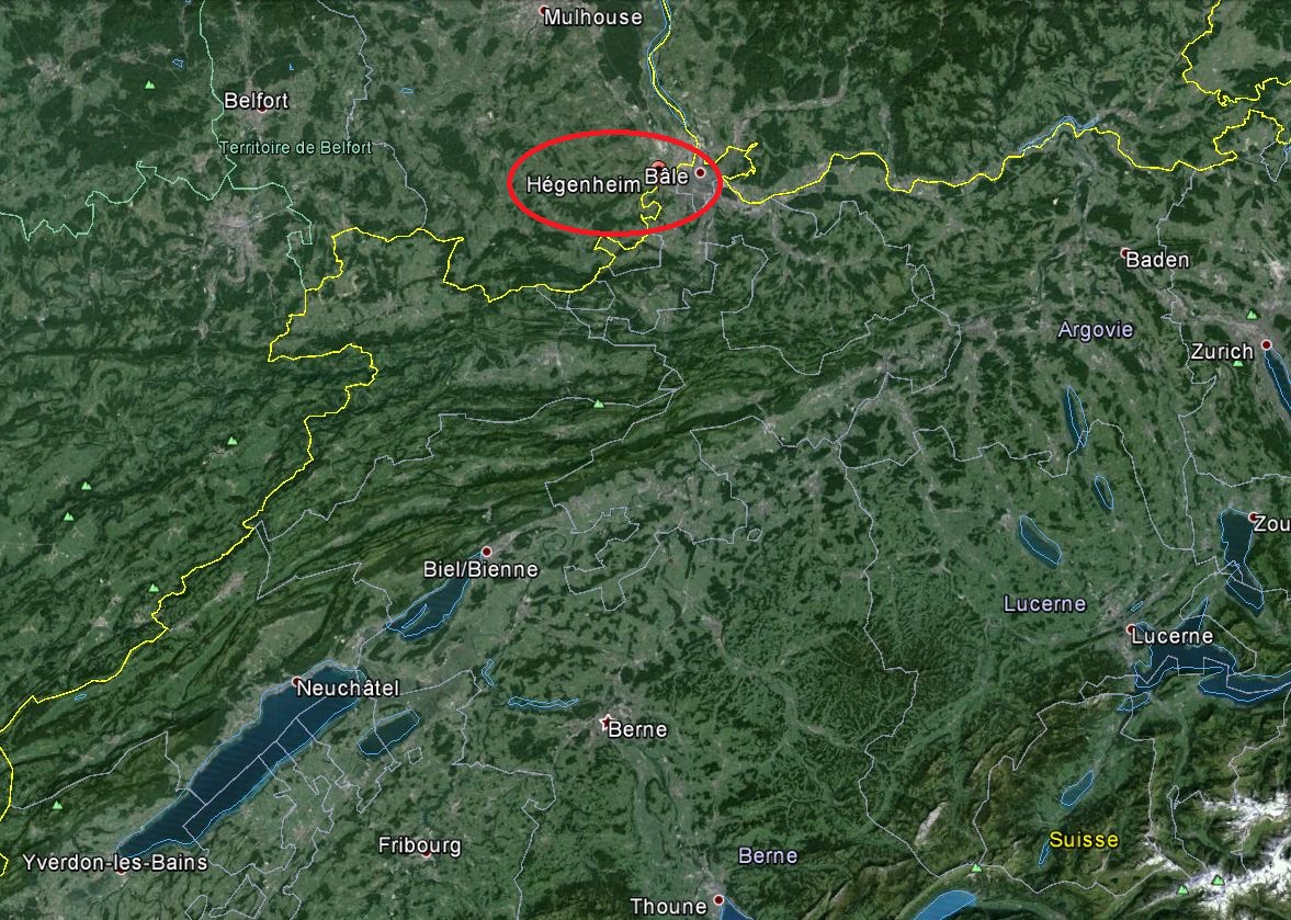 Hégenheim se trouve juste à la frontière avec la Suisse, à 2 km de Bâle.