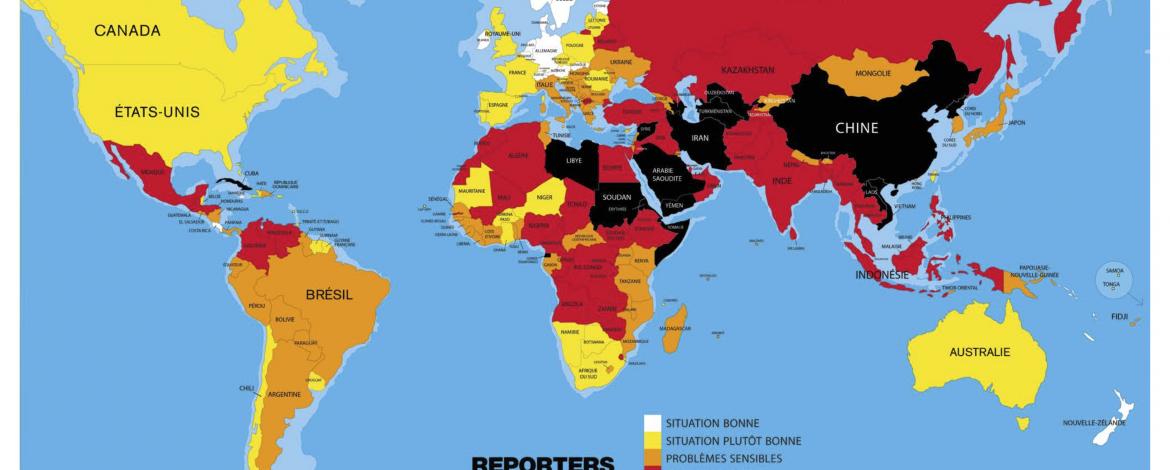 180 pays classés selon leur respect de la liberté de la presse.