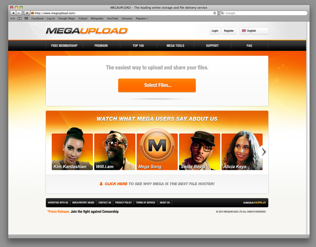 This undated image obtained by The Associated Press shows the homepage of the website Megaupload.com. Federal prosecutors in Virginia have shut down one of the world's largest file-sharing sites, Megaupload.com, and charged its founder and others with violating piracy laws. (AP Photo)