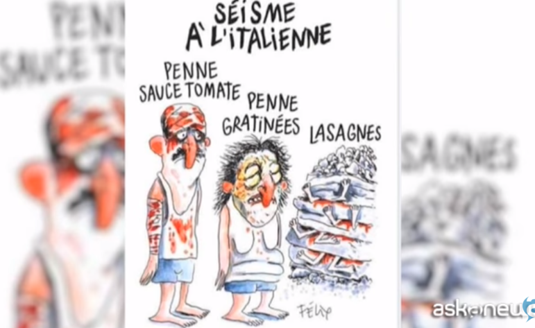 Quelques jours après le séisme, Charlie Hebdo avait publié un dessin de Félix montrant des victimes ensanglantées avec les mention "penne sauce tomate" et "penne gratinées" ou encore écrasés par les débris de leurs maisons sous le titre "lasagnes". 