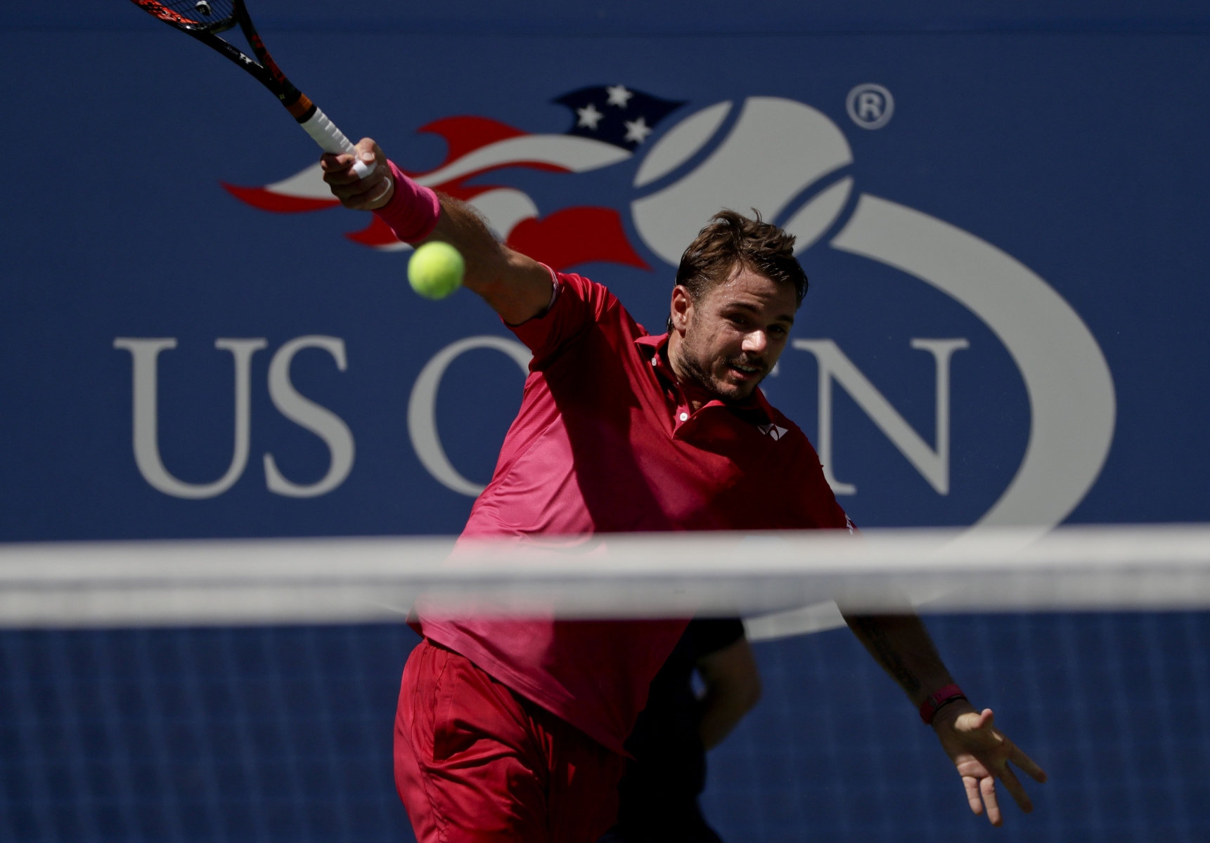 Stan Wawrinka, of Switzerland, returns a shot to Fernando Verdasco, of Spain, during the first round of the U.S. Open tennis tournament, Tuesday, Aug. 30, 2016, in New York. (AP Photo/Frank Franklin II)
