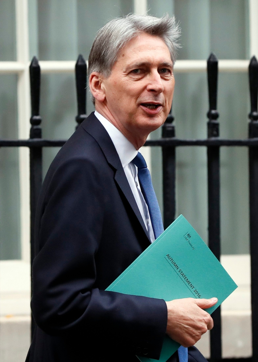 Britain's Chancellor of the Exchequer Philip Hammond leaves 11 Downing Street in London, Wednesday, Nov. 23, 2016. The Chancellor is likely to offer a stark outlook later as he outlines his priorities in taxes and spending in the first budget update since the country voted to leave the European Union.(AP Photo/Kirsty Wigglesworth) Britain Budget