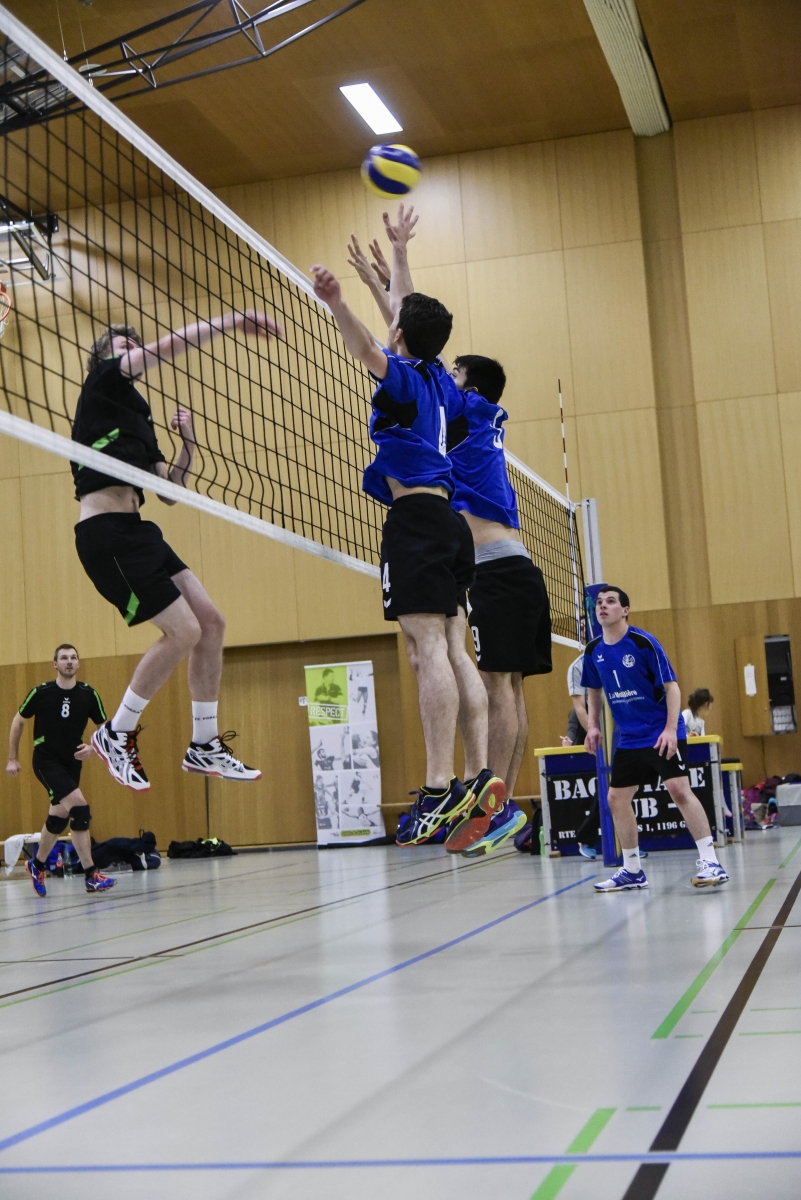 Gland, Tuillières, samedi 12 novembre 2016, volleyball, 1ère ligue, VBC La Côte vs Lausanne, au bloc de gauche à droite : D. Tappy et M. Bürke, photos Cédric Sandoz