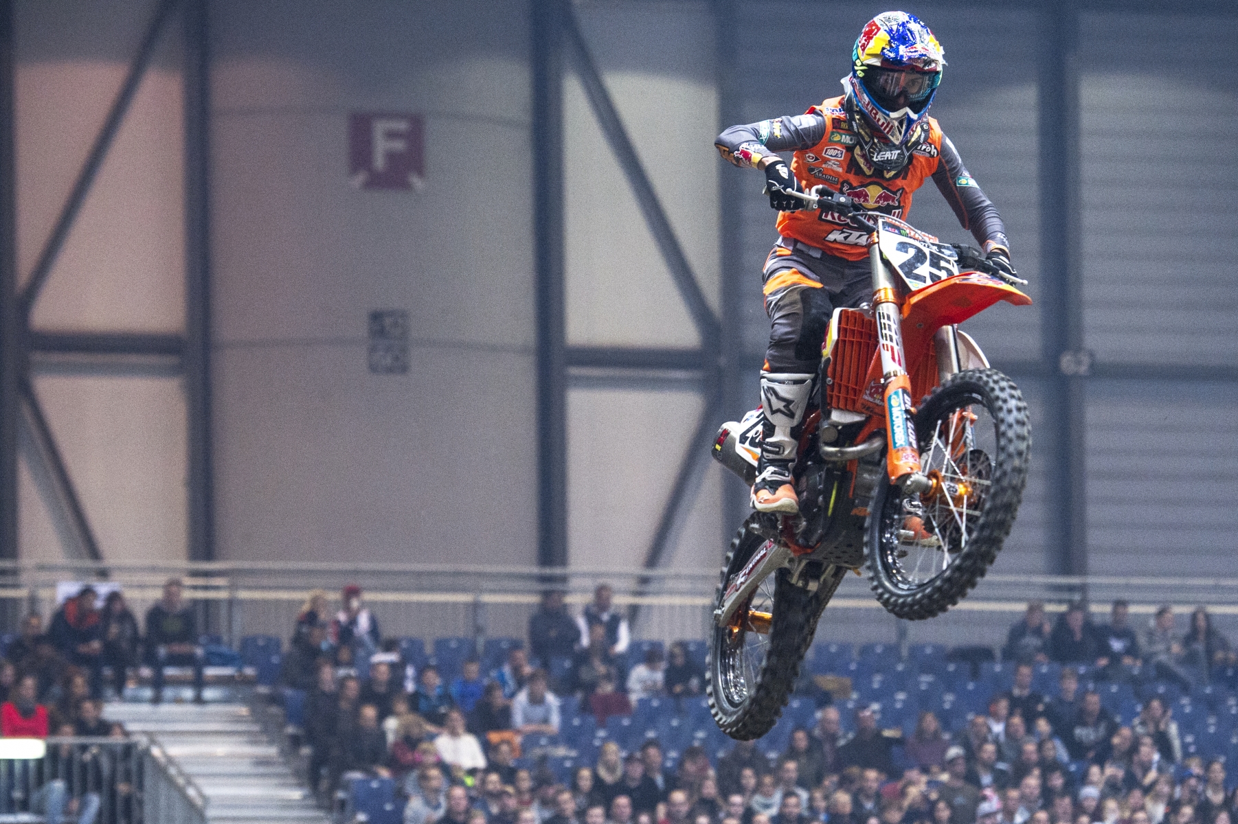 French pilot Marvin Musquin in action, during the 31th Geneva International Supercross at the Palexpo, in Geneva, Switzerland, Friday, December 2, 2016. (KEYSTONE/Leo Duperrex)