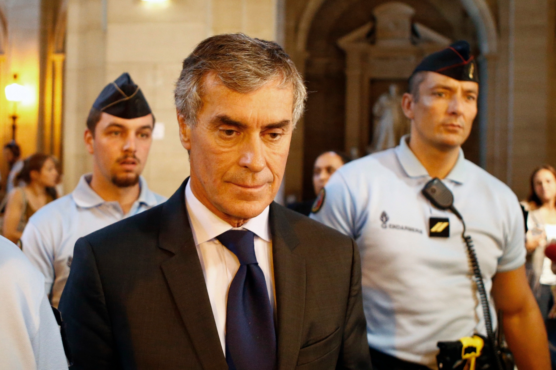 FILE - In this Wednesday, Sept. 14, 2016 file photo, former French budget minister Jerome Cahuzac leaves the courthouse, in Paris. A Paris court is preparing to return a verdict on Wednesday Dec. 7, 2016, in one of the biggest political scandals of French President Francois HollandeÄôs government. Jerome Cahuzac is charged with tax fraud and money laundering for allegedly hiding his wealth in tax havens around the world. (AP Photo/Francois Mori, File) France Tax Fraud