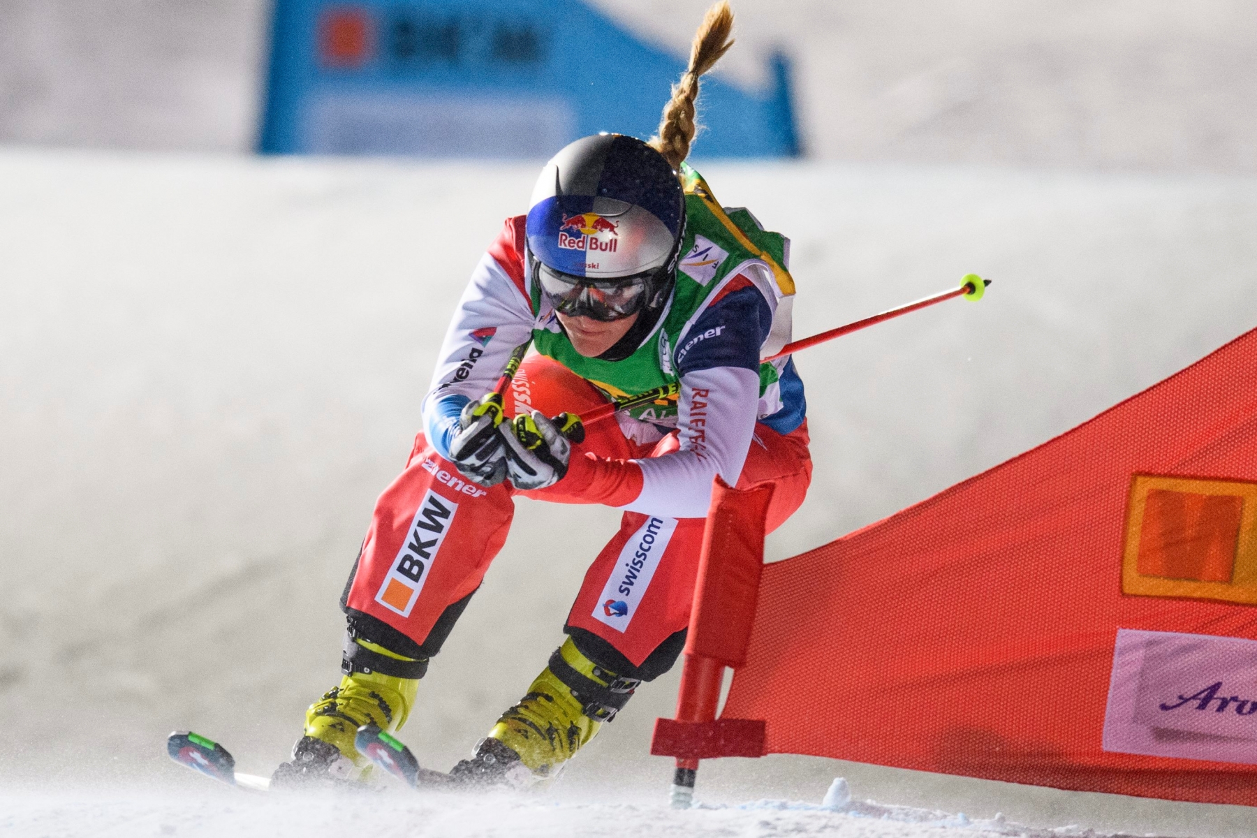 Fanny Smith of Switzerland speeds down the track during the Ski Cross World Cup in Arosa, Switzerland, on Tuesday, December 13, 2016. (KEYSTONE/Gian Ehrenzeller) SKI FREESTYLE CROSS WELTCUP 2016/17 AROSA