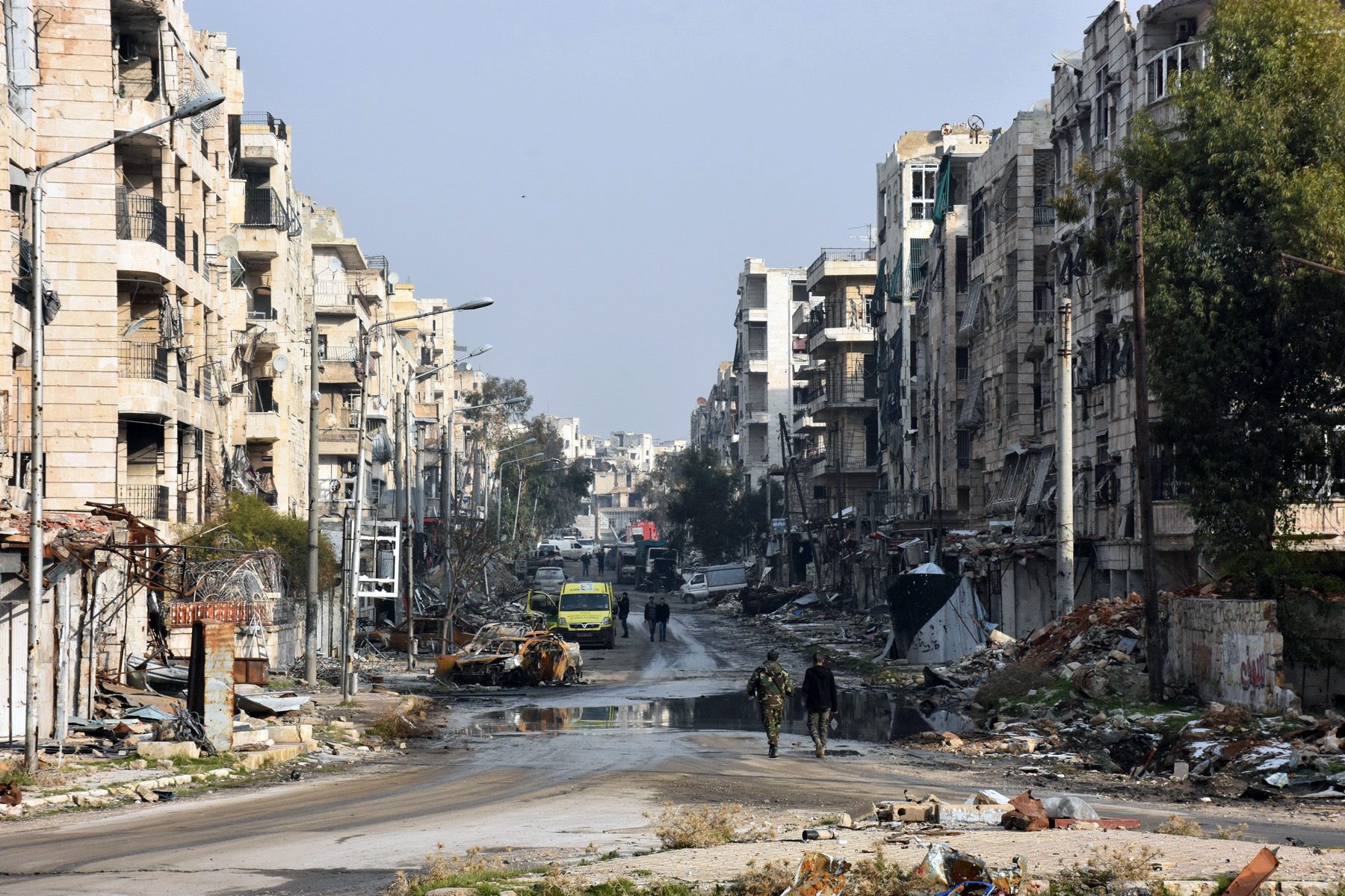 epa05688004 A handout photo made available by official Syrian Arab News Agency (SANA) shows destruction in Zabadia and Salah Eddin district in Aleppo, Syria, 23 December 2016 (issued 25 December 2016). The Syrian General Command of the Army and the armed forces on 22 December 2016 announced the return of security and safety to the city of Aleppo after its liberation.  EPA/SANA / HANDOUT ATTENTION EDITORS: EPA IS USING AN IMAGE FROM AN ALTERNATIVE SOURCE AND CANNOT PROVIDE CONFIRMATION OF CONTENT, AUTHENTICITY, PLACE, DATE AND SOURCE. HANDOUT EDITORIAL USE ONLY/NO SALES SYRIA CONFLICT ALEPPO