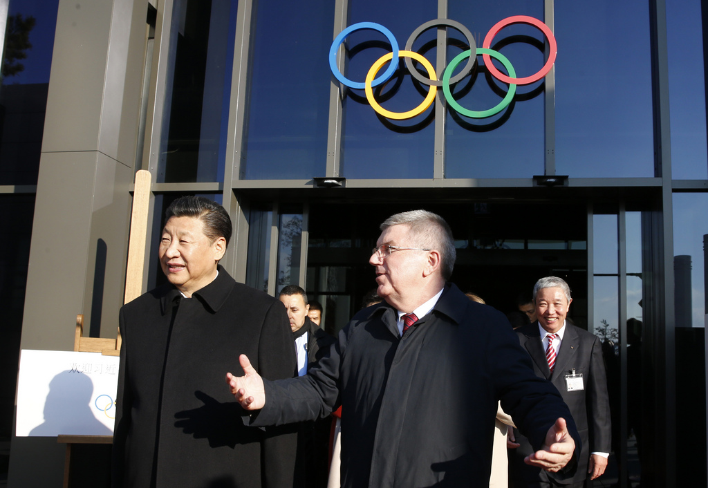 Xi Jinping a bénéficié de la visite guidée du président du CIO, Thomas Bach, ce mercredi, à Lausanne.