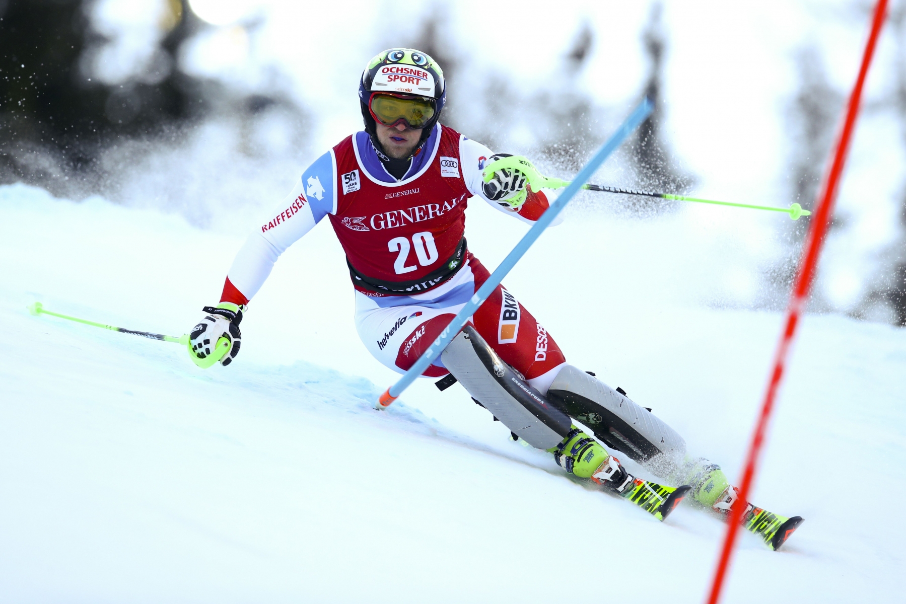 Switzerland's Justin Murisier competes during an alpine ski, men's World Cup combined in Santa Caterina, Italy, Thursday, Dec. 29, 2016. (AP Photo/Alessandro Trovati)