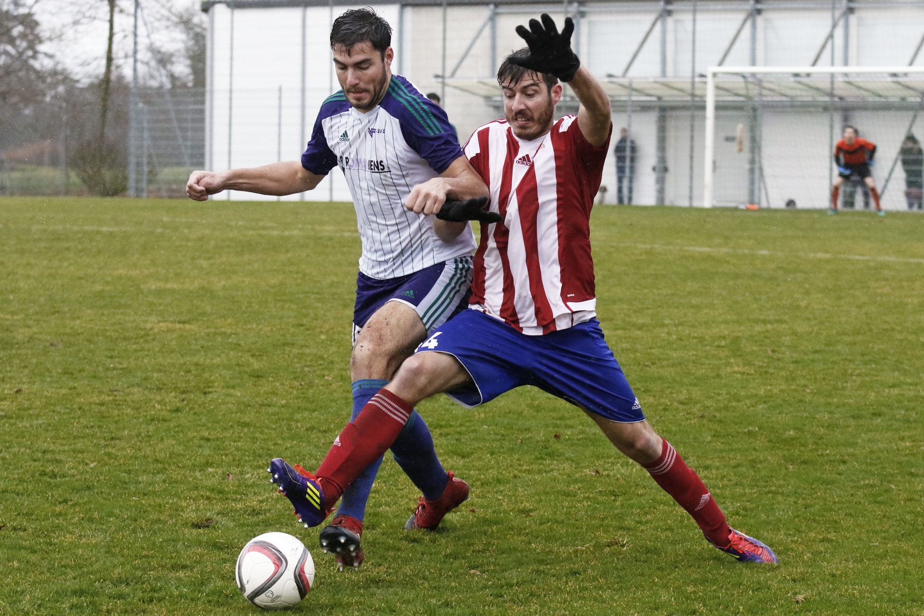 Coppet, Rojalets, Dimanche 5 mars 2017, Football, 2e ligue, Terre Sainte vs Forward Morges, Numéro 14 de Morges Milenovic Novica et Numéro 15 de TS Golay Arnaud, Photos Céline Reuille