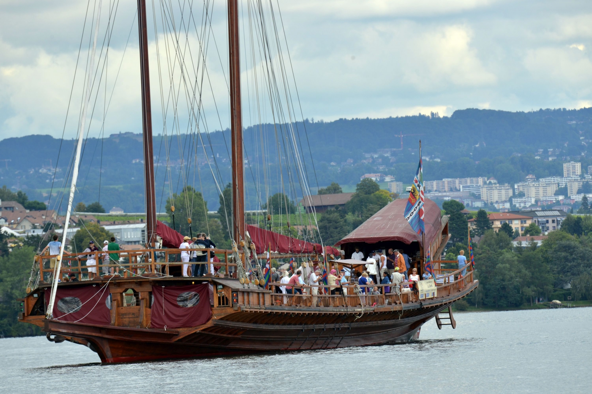 régate des Voiles Latines au vieux port ici la Galere Morges le 16.8.2014 © photo Michel Perret Voiles Latines