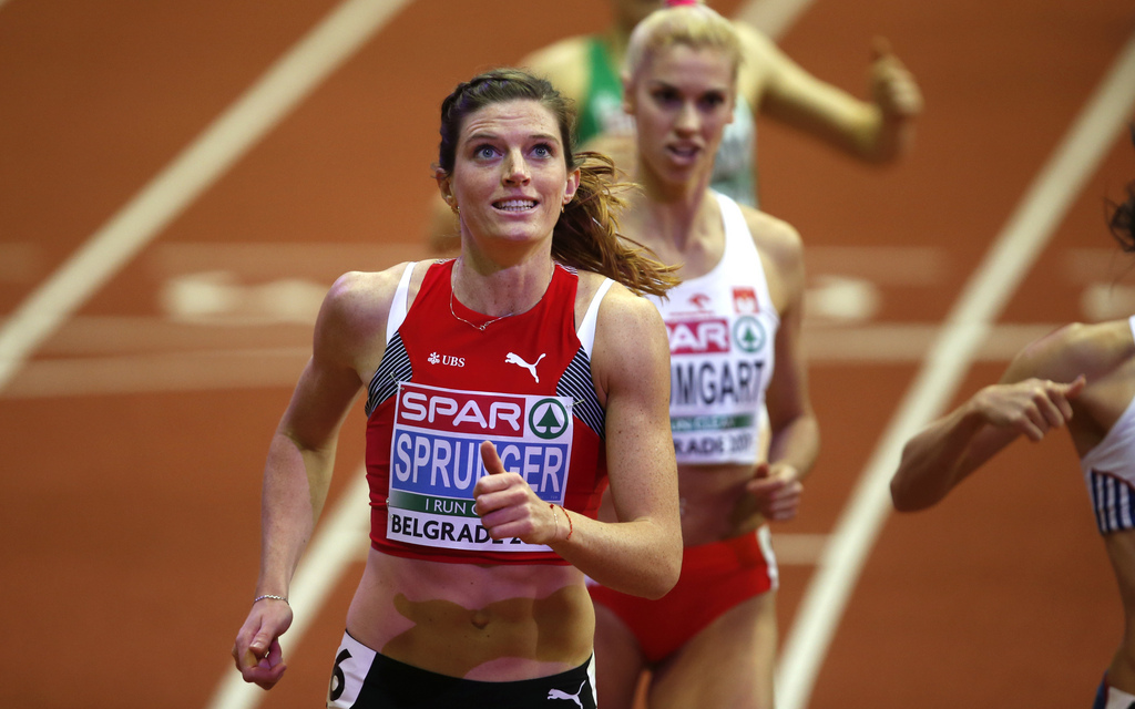Lea Sprunger lors du 400m au Championnat européen de Belgrade.