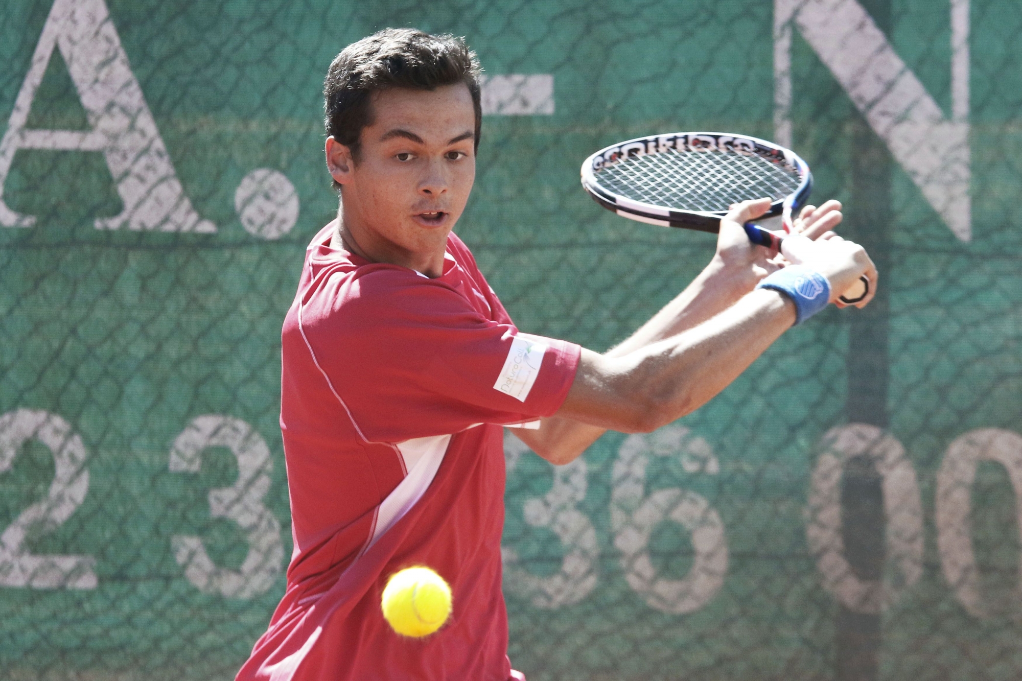 Nyon, Bois-Bougy, Samedi 29 avril 2017, Tennis, interclubs LNB, Nyon vs Teufenthal, le nyonnais Louroi Martinez, Photos Céline Reuille