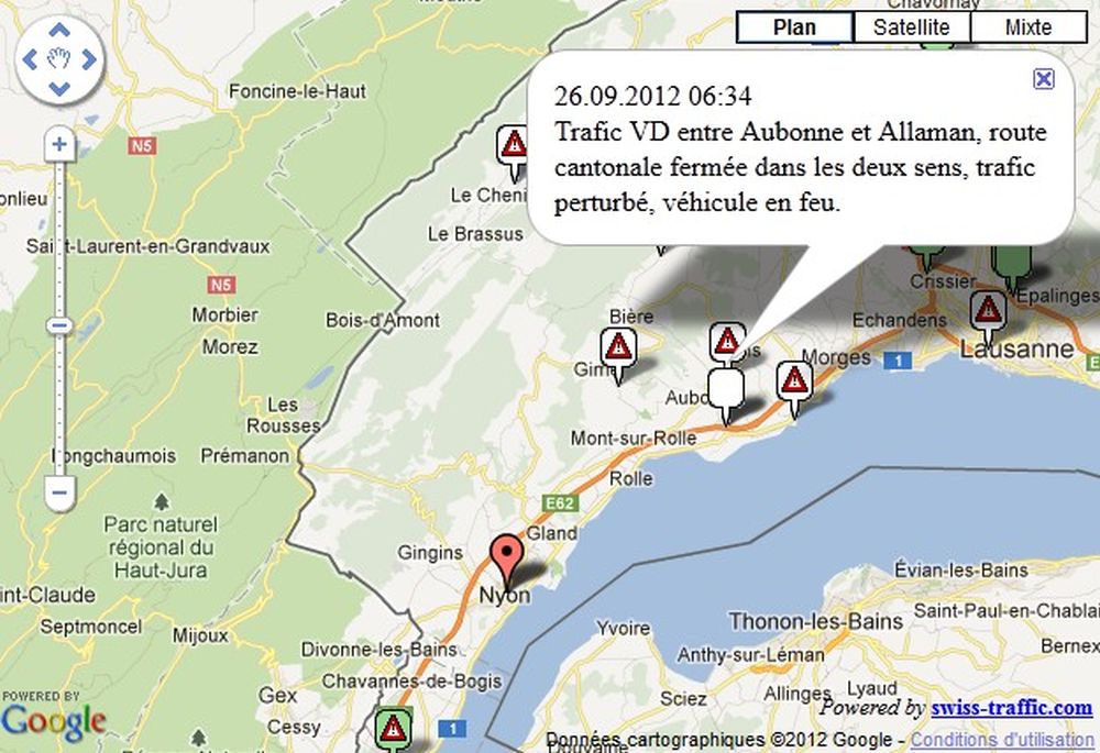 Un véhicule en feu a entraîné la fermeture de la route cantonale entre Aubonne et Allaman