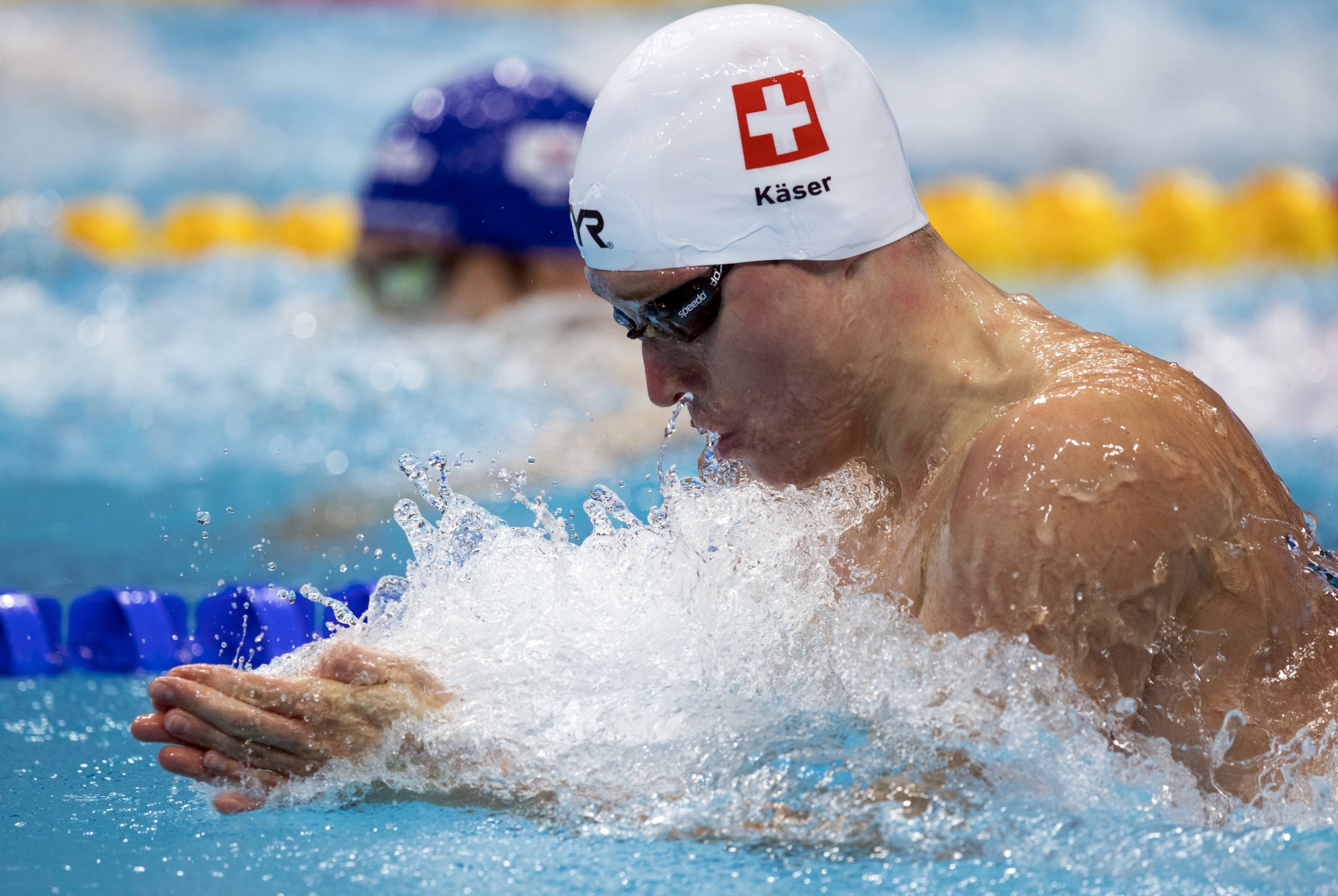 epa06104926 Yannick Kaeser competes in the men's 100m Breaststroke Heats during the Swimming competition held at the Duna Arena during the 17th FINA World Championships 2017 in Budapest, Hungary, 23 July 2017.  EPA/PATRICK B. KRAEMER