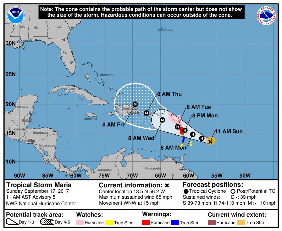 "Dès ce lundi 18 septembre, Météo-France prévoit pour la Guadeloupe une forte houle, des vents violents, avec rafales jusqu'à 200 km/h, de fortes pluies pouvant aller jusqu'à 400 mm par endroit", a fait savoir la préfecture dans un communiqué à la mi-journée.