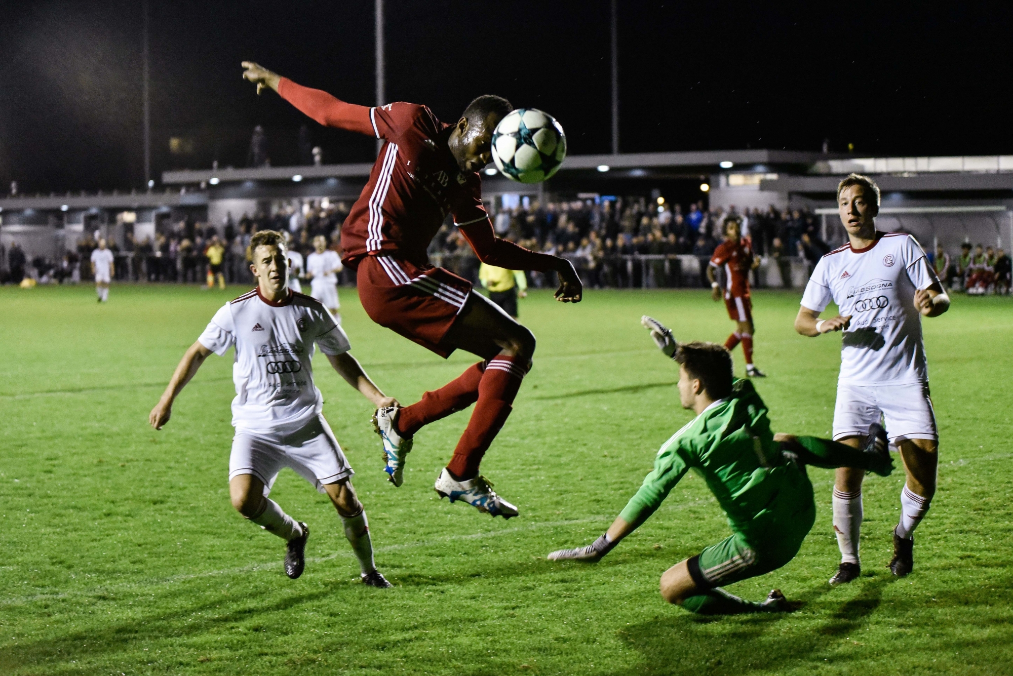 Saint-Prex, samedi 30 septembre 2017, Marcy, football, 2ème ligue, Saint-Prex vs Aubonne, en rouge (Saint-Prex) : Lamine Soumahoro, photos Cédric Sandoz