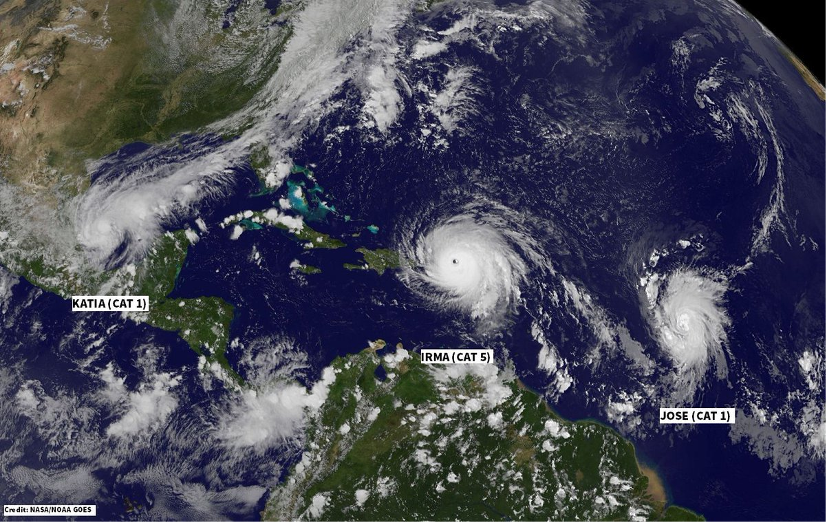 Les ouragans Irma, José et Katia agissent en simultané dans l'océan Atlantique.